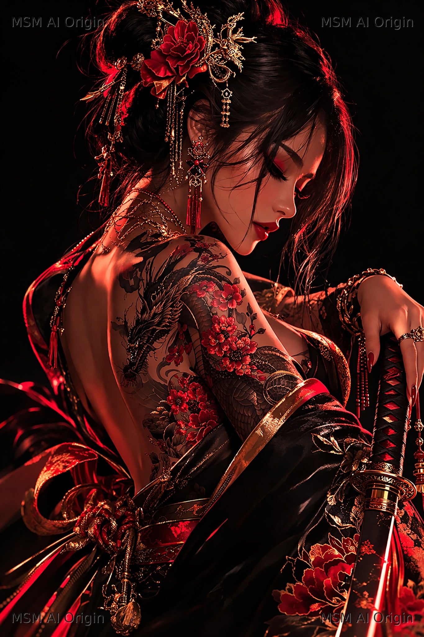 Black Rose Katana – Digital Art Print | Instant Download