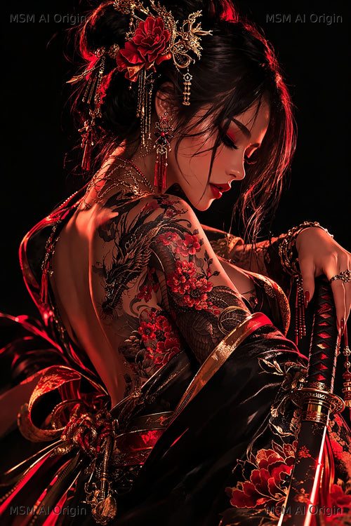 Black Rose Katana – Digital Art Print | Instant Download