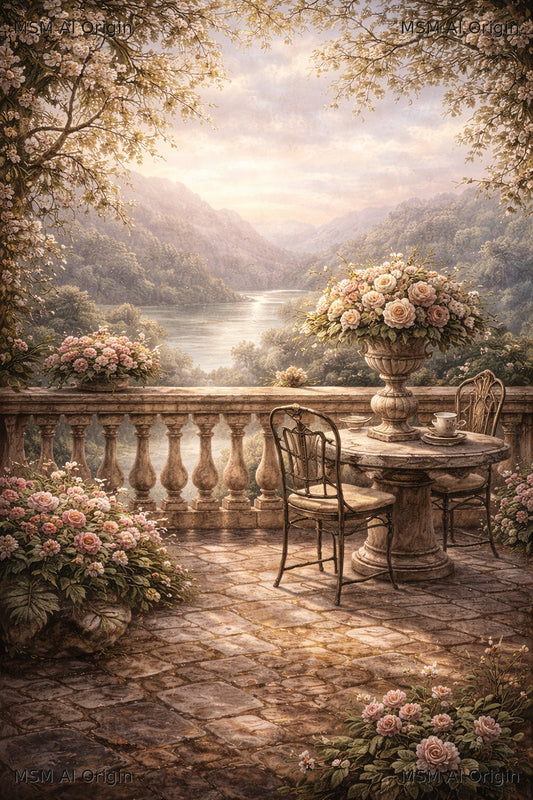 Chateau Balcony – Digital Art Print | Instant Download