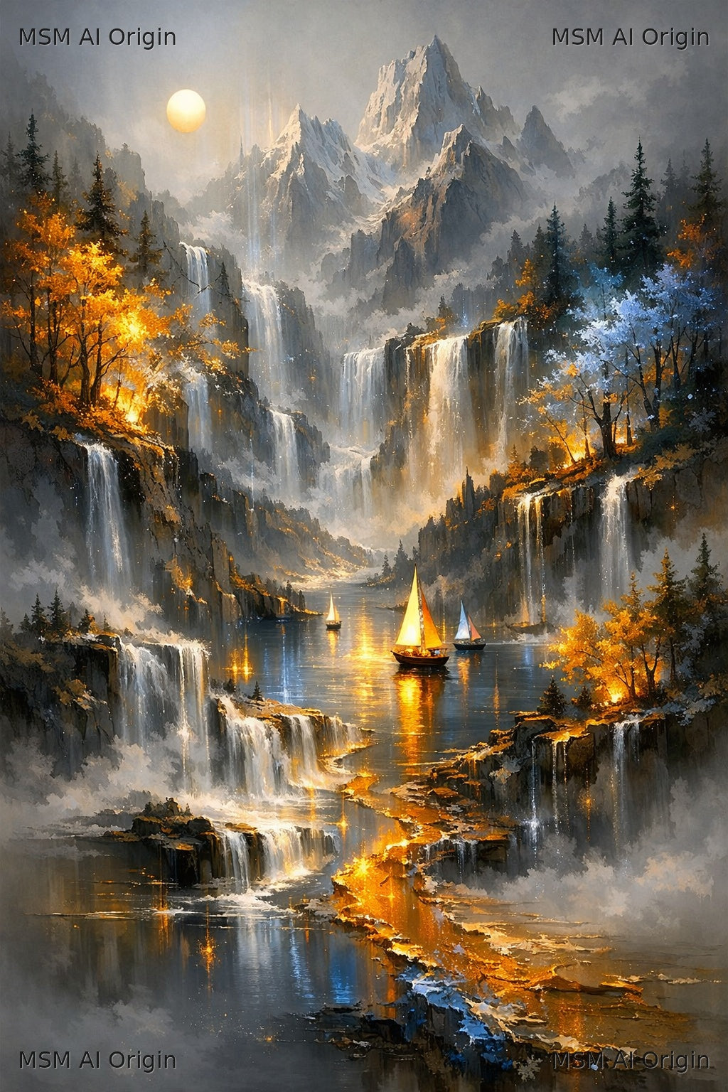 Falls of Emberlight – Digital Art Print | Instant Download