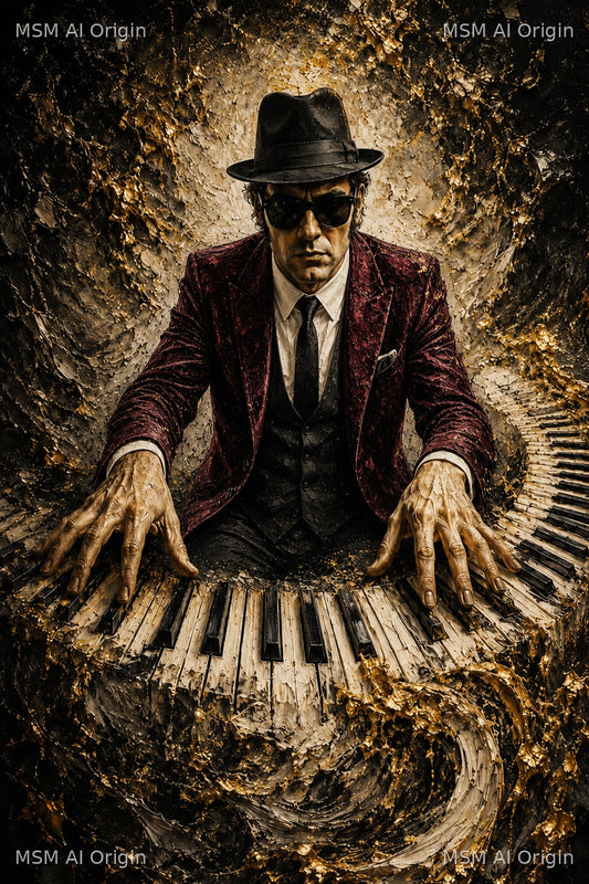 Midnight Keys of Gold – Digital Art Print | Instant Download