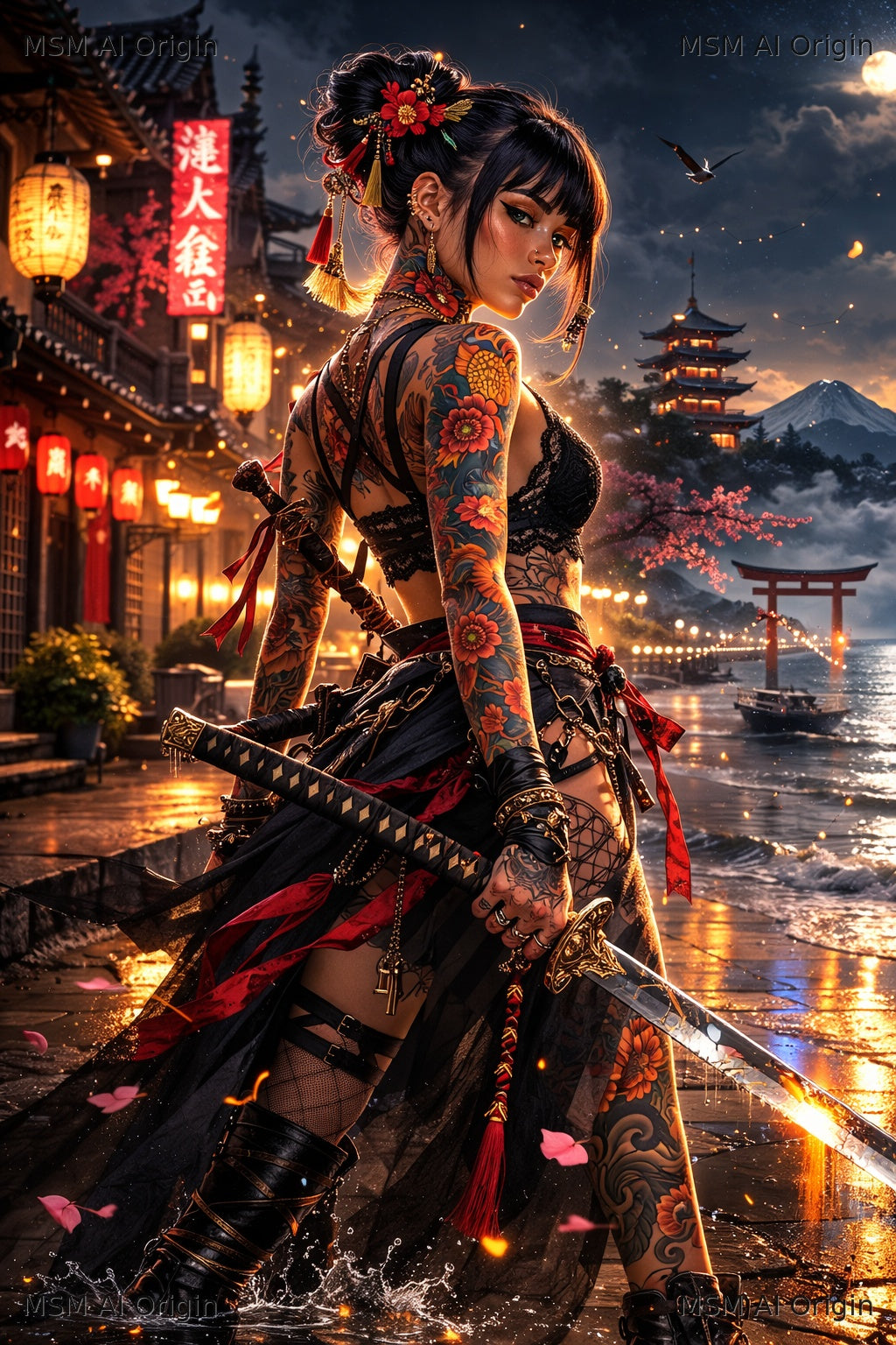 Sakura Steel Stare – Digital Art Print | Instant Download