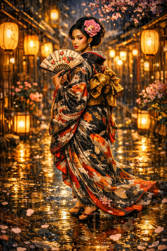 She Walks Through Warm Thunder – Digital Art Print | Instant Download